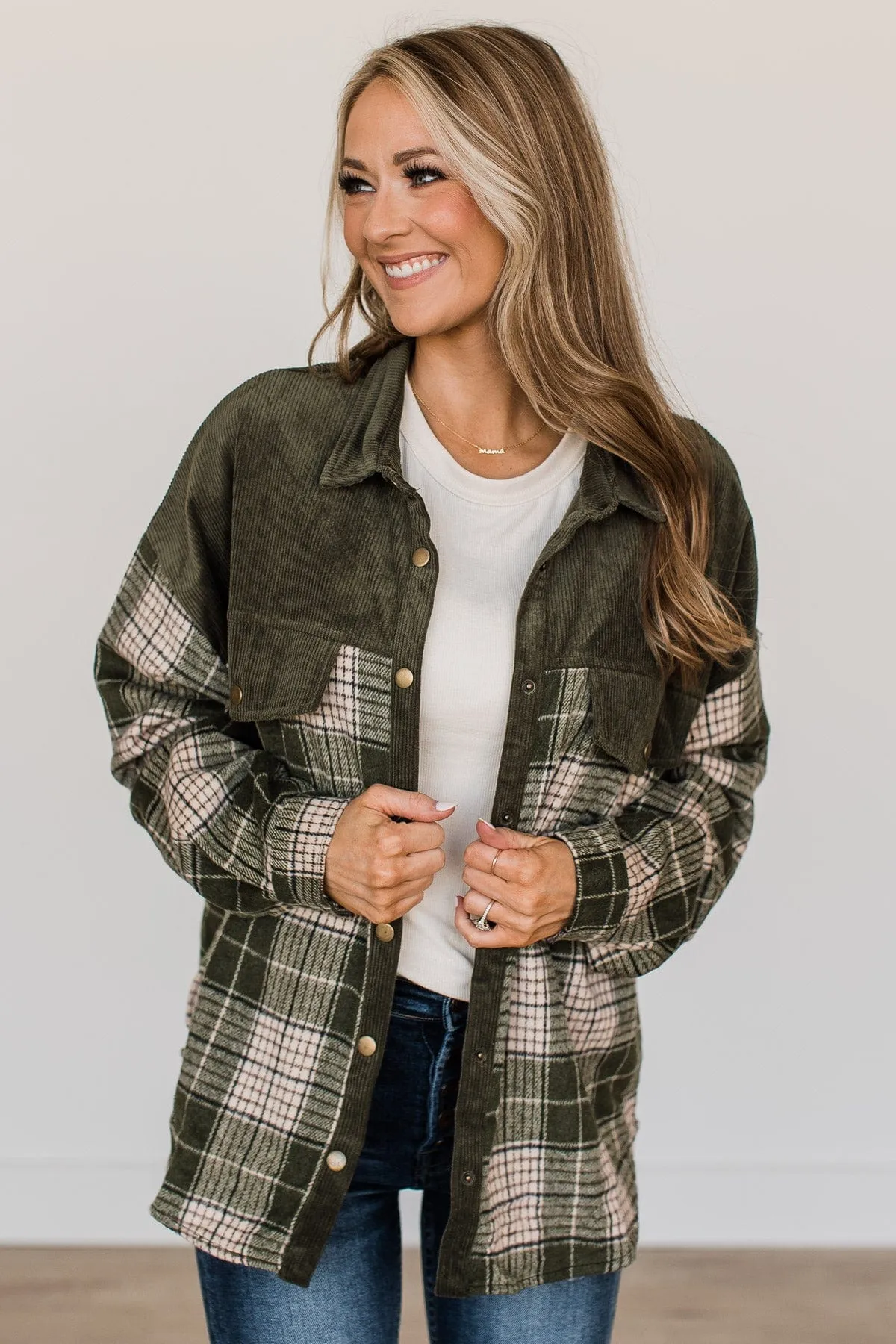 Fresh Pick Plaid Shirt Jacket- Dark Olive