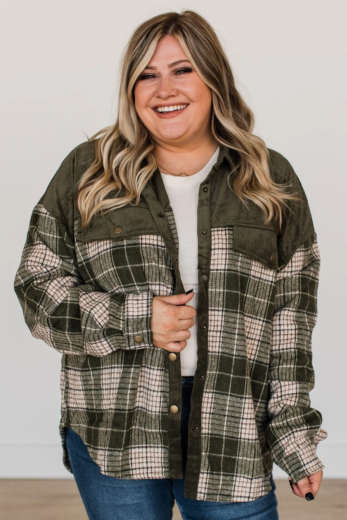 Fresh Pick Plaid Shirt Jacket- Dark Olive