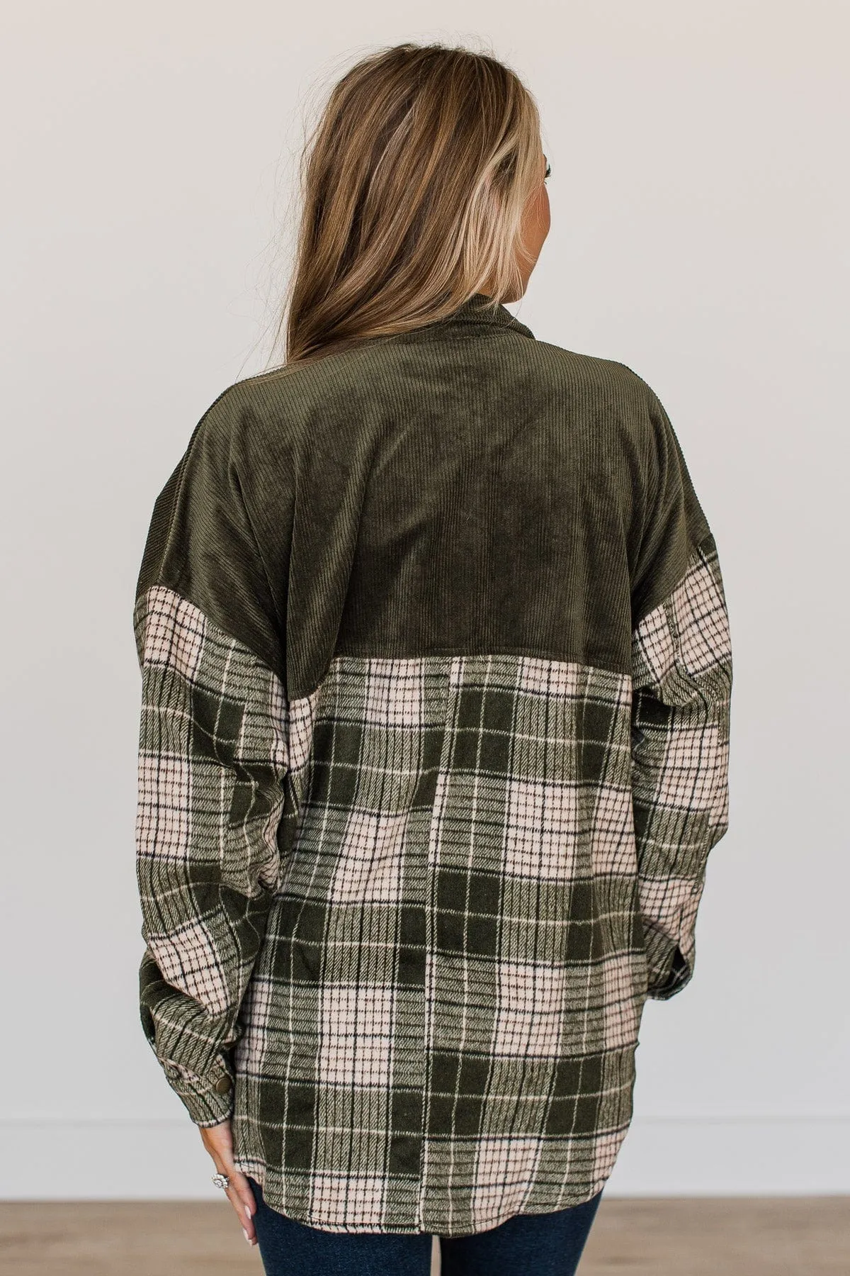 Fresh Pick Plaid Shirt Jacket- Dark Olive