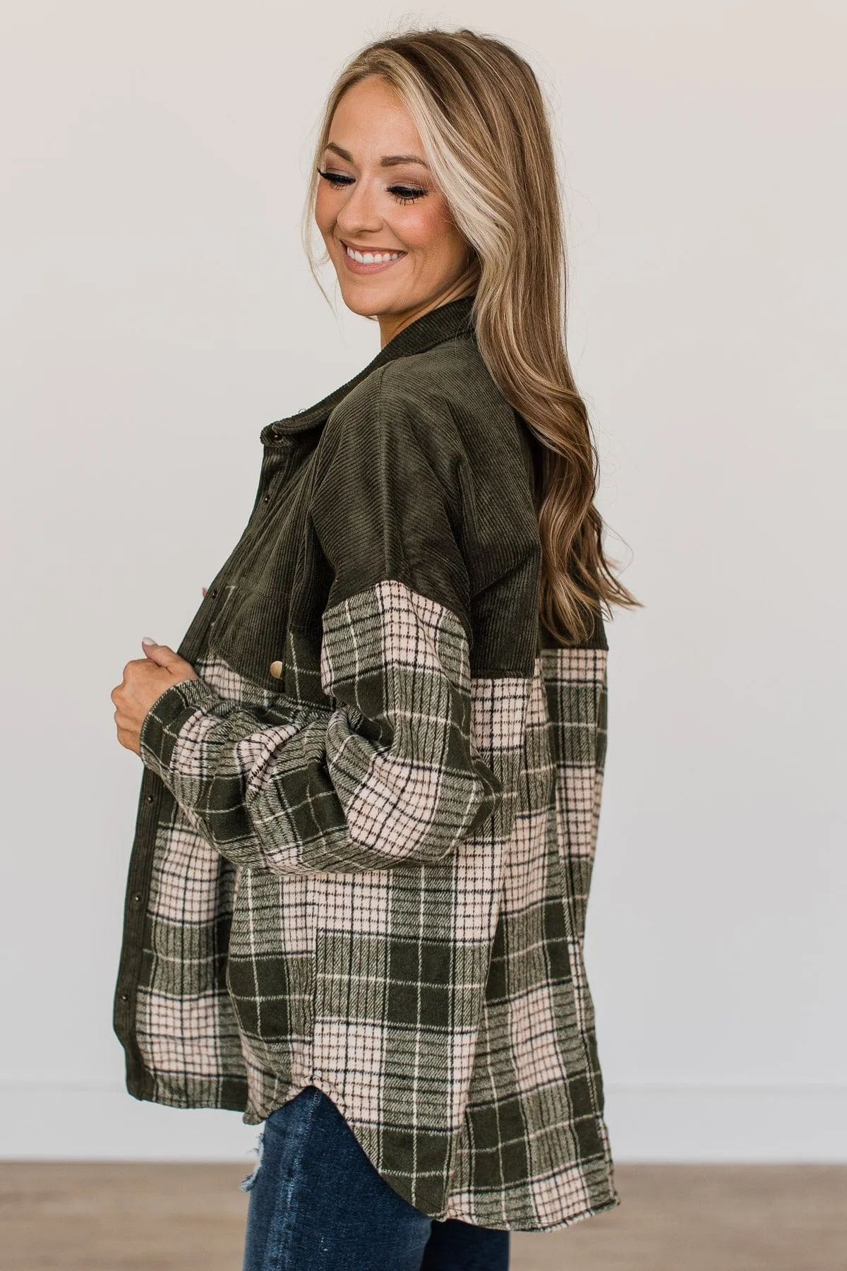 Fresh Pick Plaid Shirt Jacket- Dark Olive