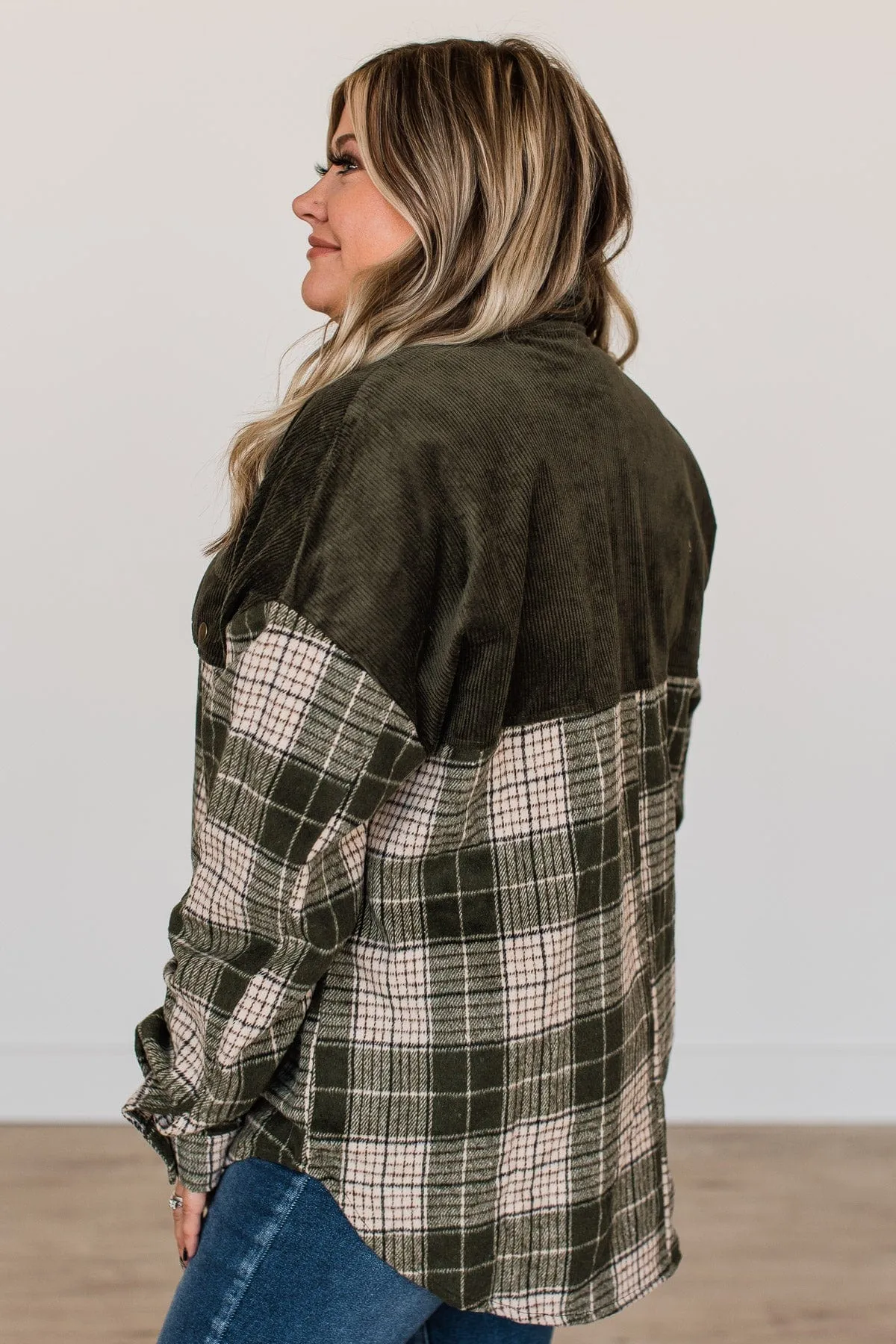 Fresh Pick Plaid Shirt Jacket- Dark Olive