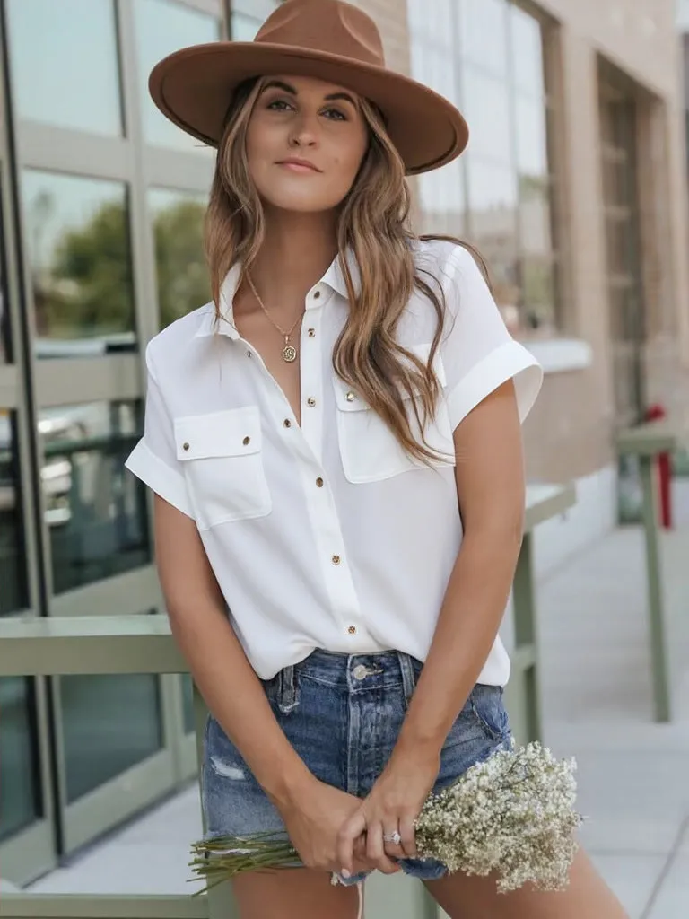Full Size Snap Down Collared Neck Short Sleeve Shirt (2 Colors)