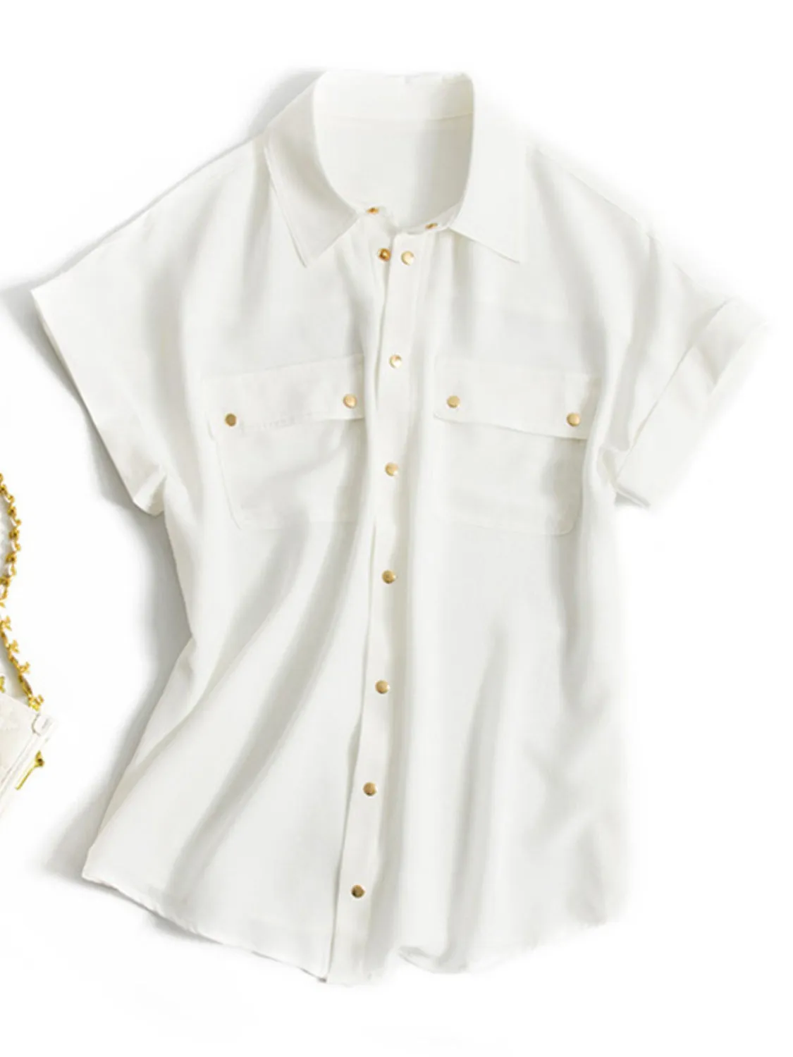 Full Size Snap Down Collared Neck Short Sleeve Shirt (2 Colors)
