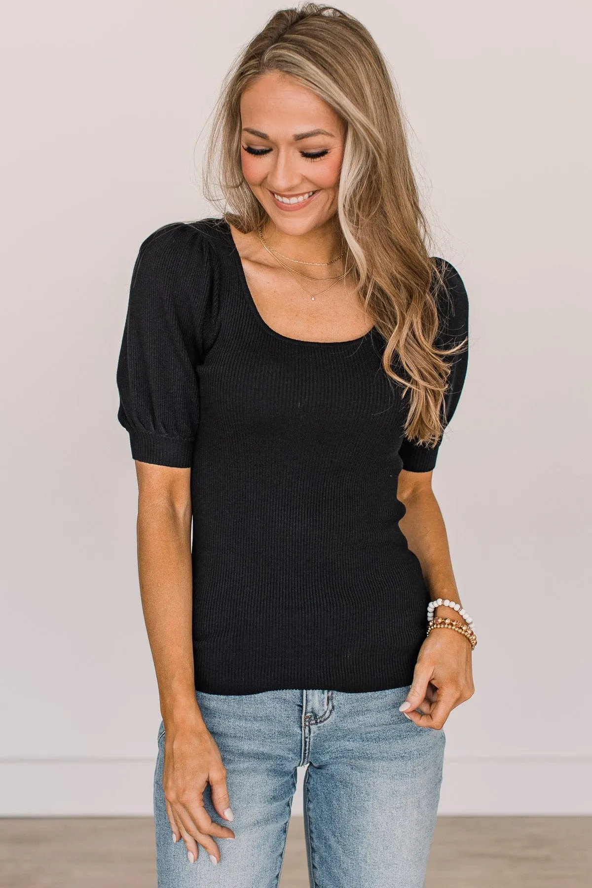 Get In Line Puff Sleeve Top- Black