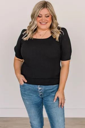 Get In Line Puff Sleeve Top- Black