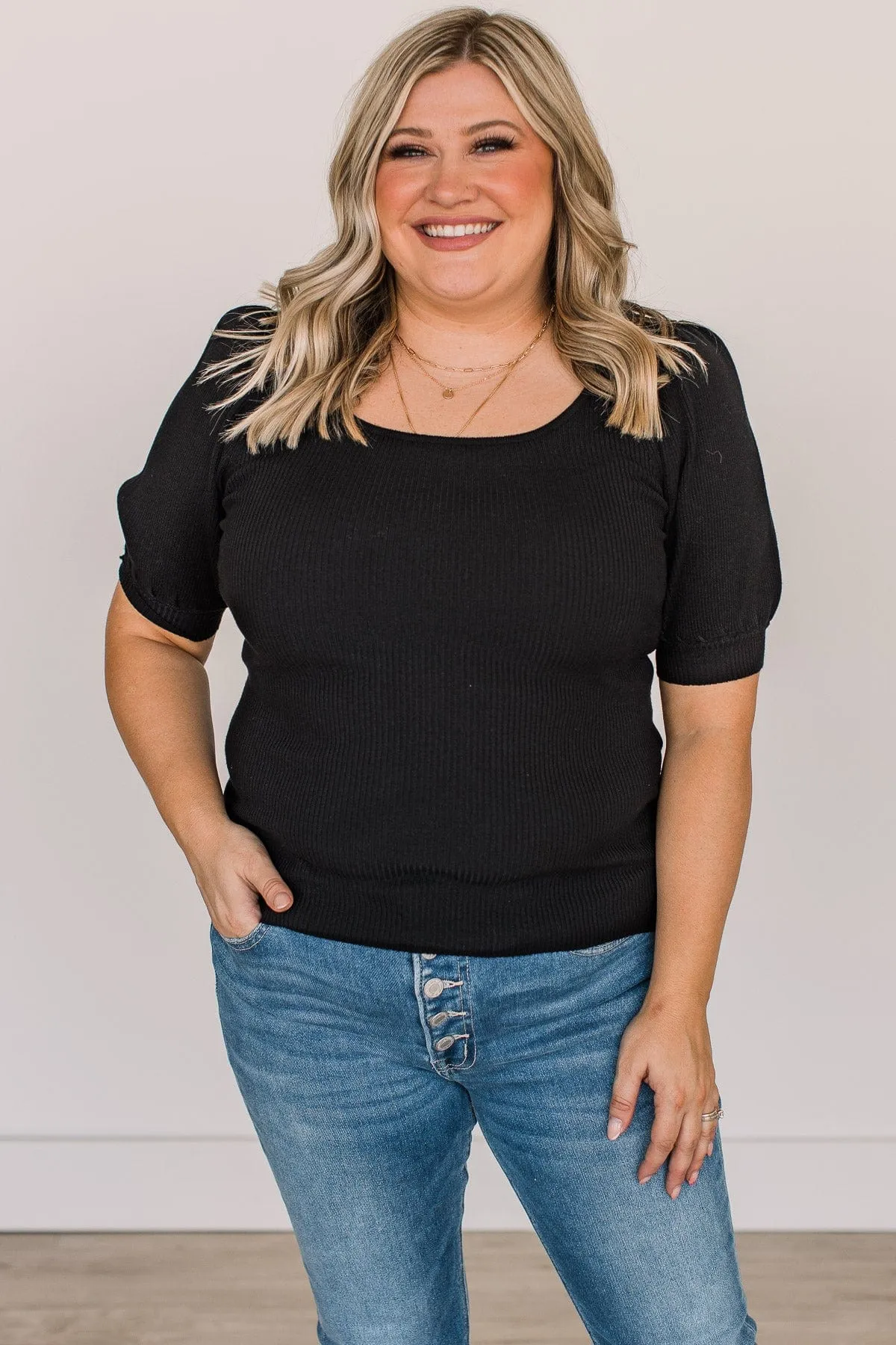 Get In Line Puff Sleeve Top- Black