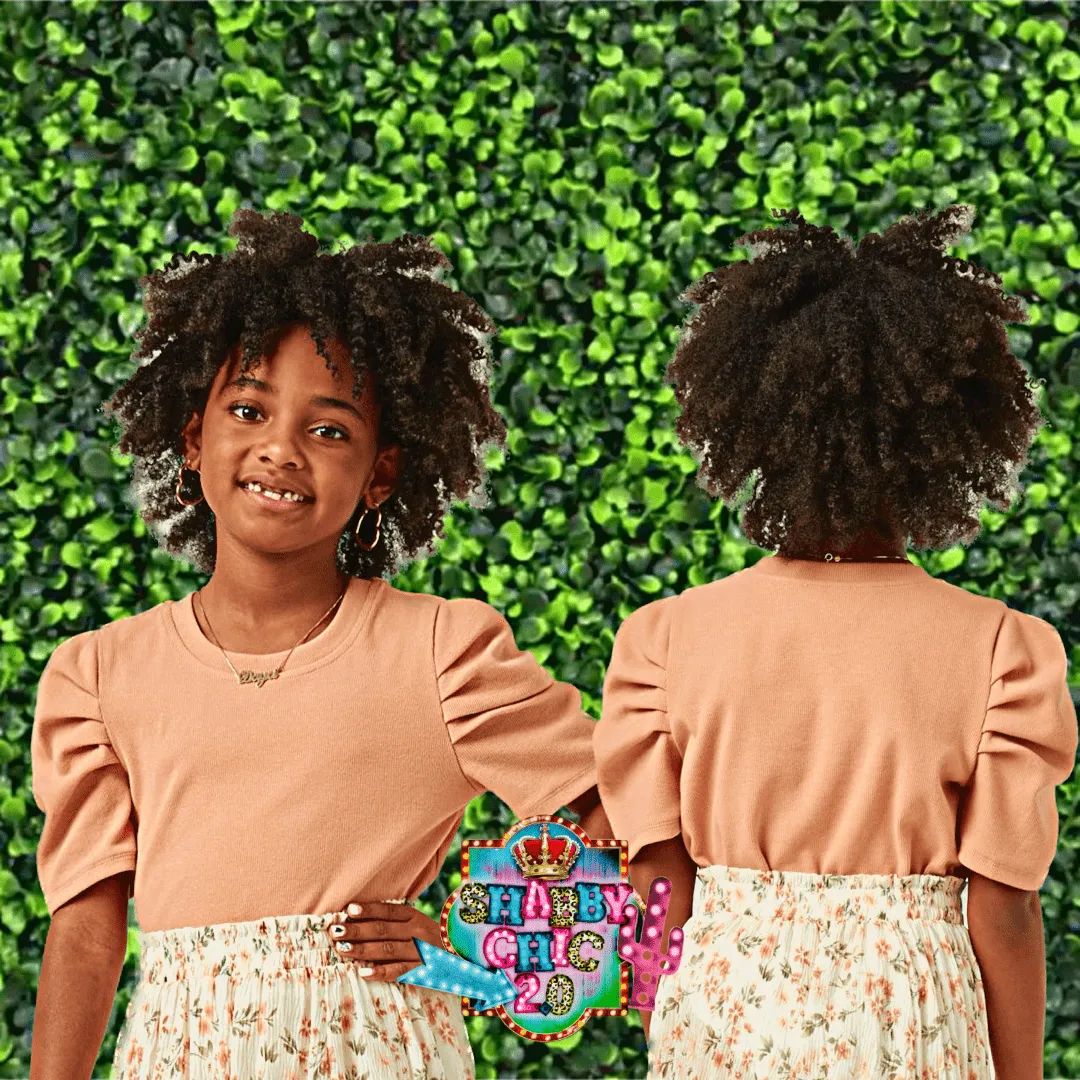 Girls Ribbed Pleated Shoulder Puff Sleeve Top - Youth