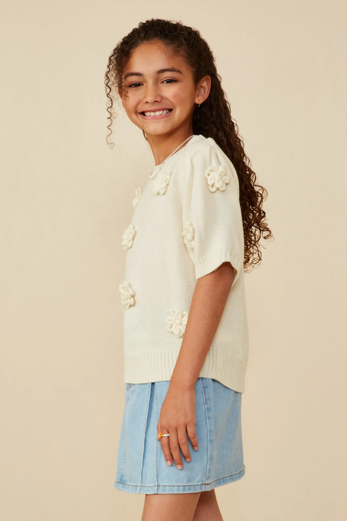 Hand Knit Floral Patch Sweater Top