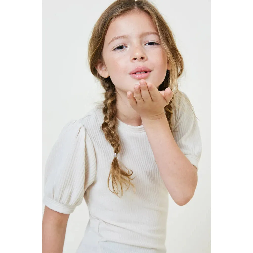 Hayden Girls Cream Ribbed Puff Sleeve Tee