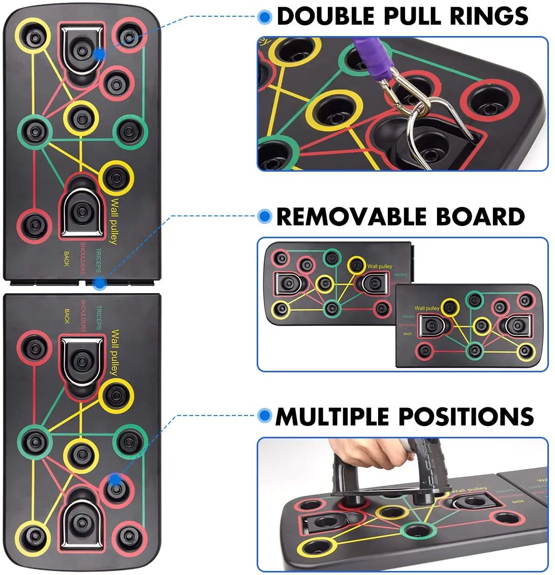 Homlly 13 in 1 Portable Power Press Push Up Workout Board with Resistance Band