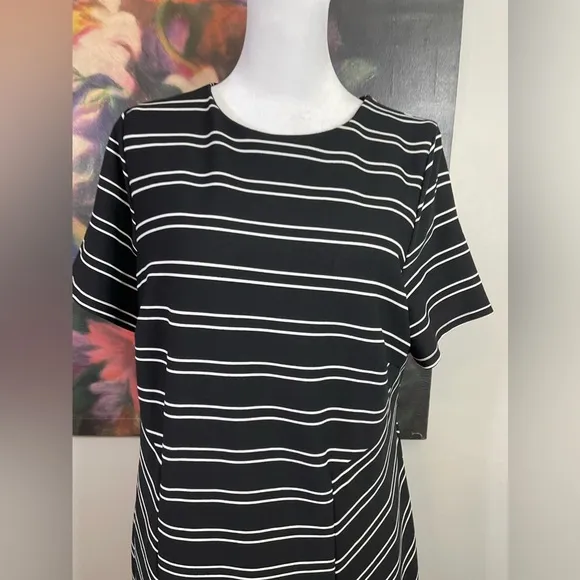 Hutch Anthropologie Eleanor Sheath Dress Size 1X Black Stripe Office Career