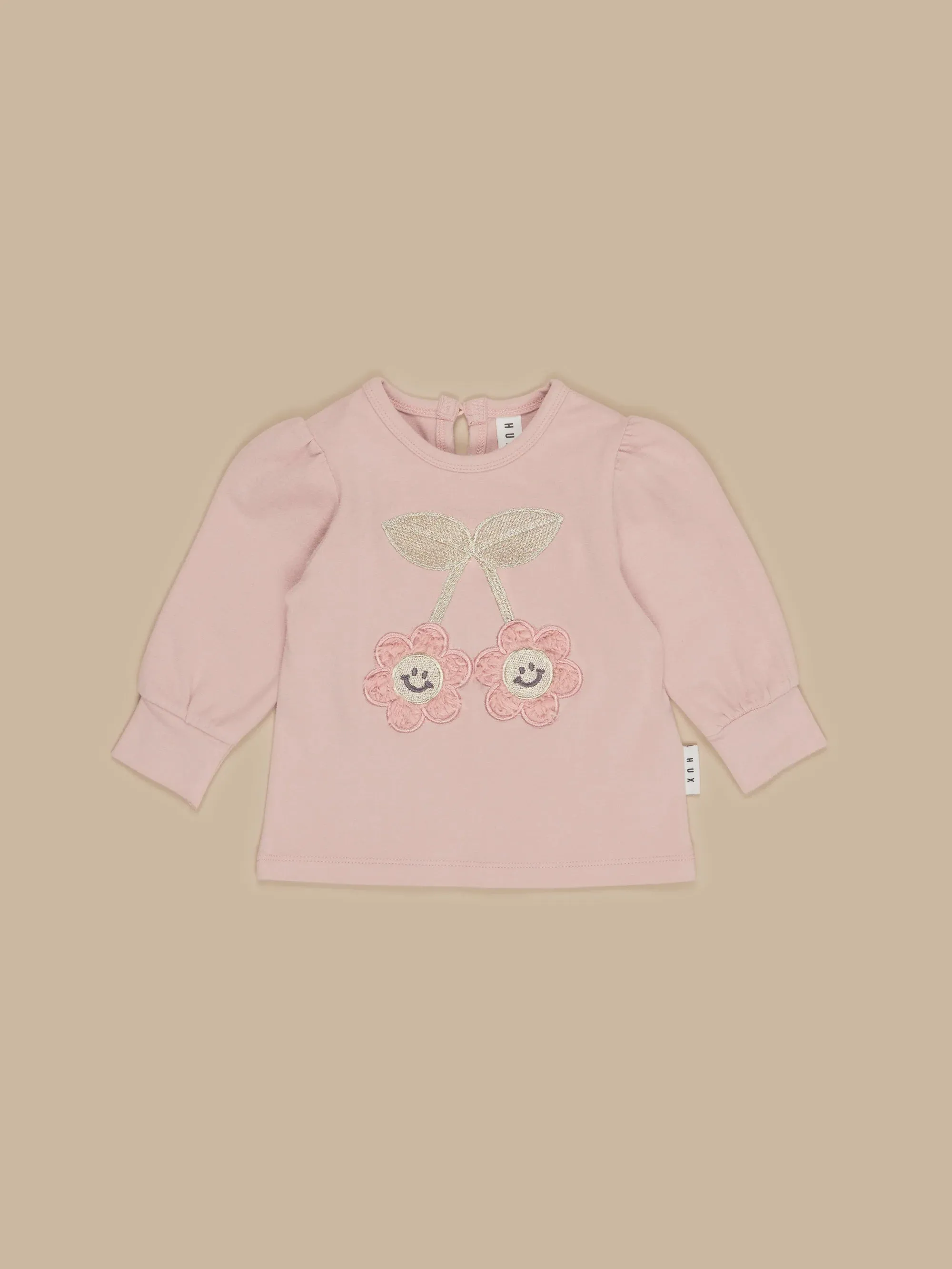 Hux - Smile Flower Puff Top - Light Rose