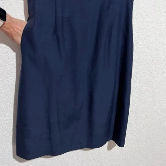 J. Crew Navy &amp; Black Cut Out Keyhole Scoop Neckline Linen Sheath Dress 6