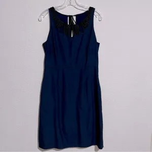 J. Crew Navy &amp; Black Cut Out Keyhole Scoop Neckline Linen Sheath Dress 6