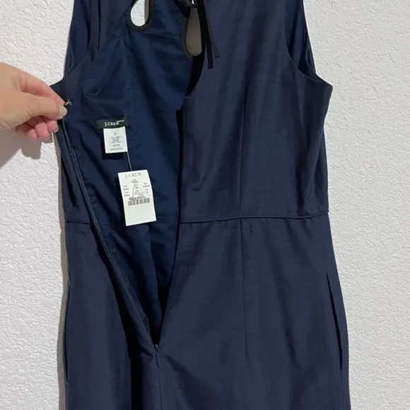 J. Crew Navy &amp; Black Cut Out Keyhole Scoop Neckline Linen Sheath Dress 6