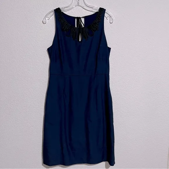 J. Crew Navy &amp; Black Cut Out Keyhole Scoop Neckline Linen Sheath Dress 6