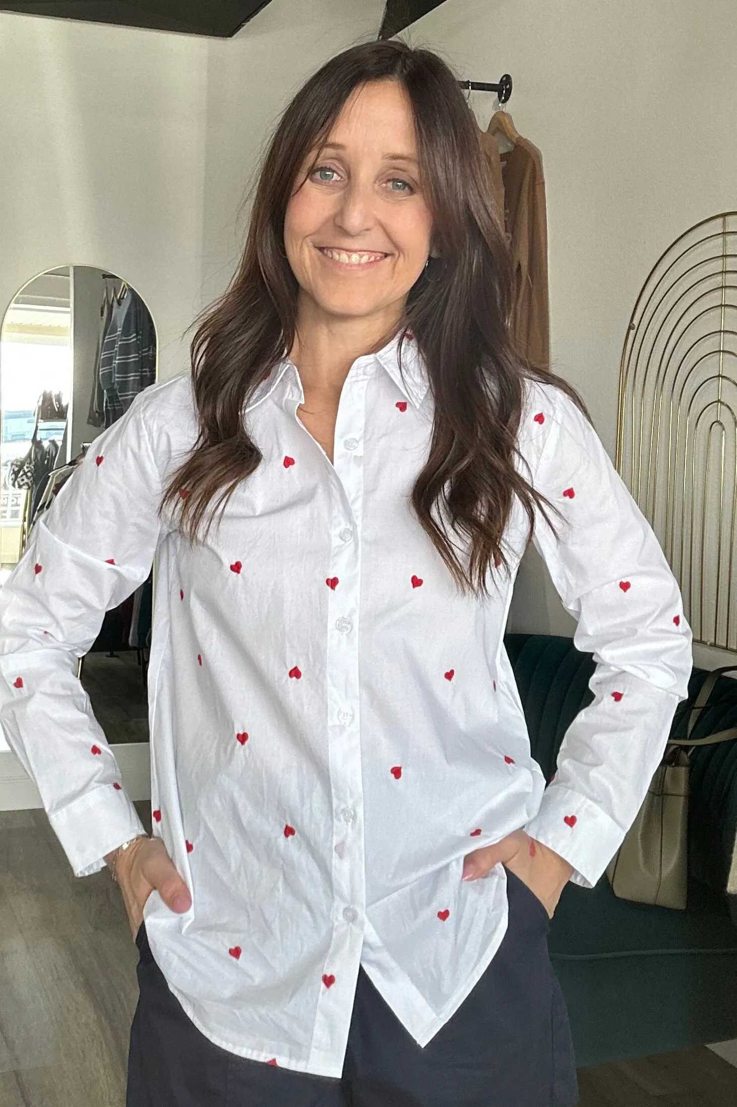 Jackie Poplin Heart Button Down