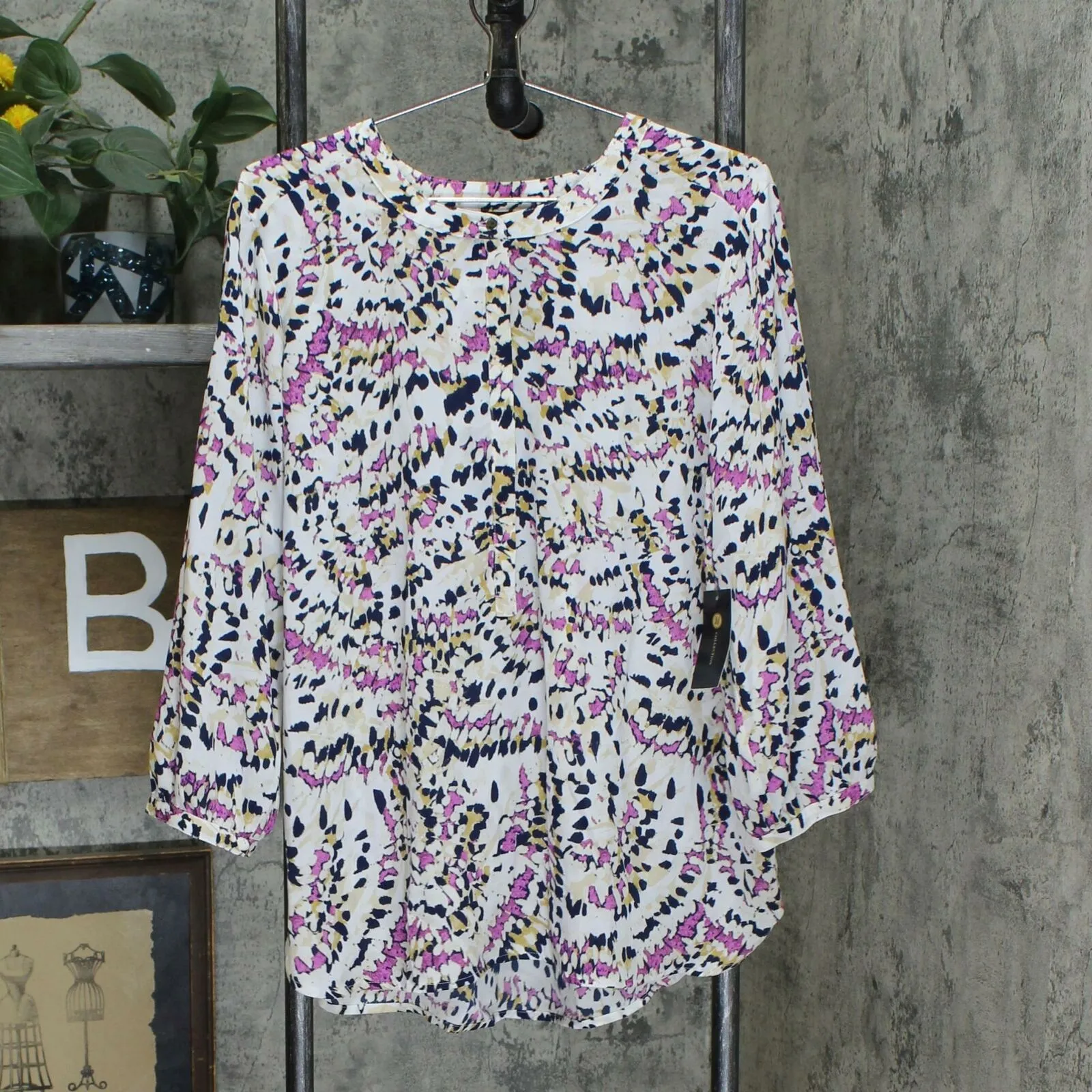 JM Collection Women's 3/4-Sleeve Printed Pleat Back Blouse