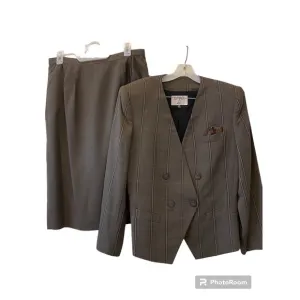 Kasper ASL Business Suit Long Sleeve Dbl Breasted Lined 14 Brn Window Pane NEW