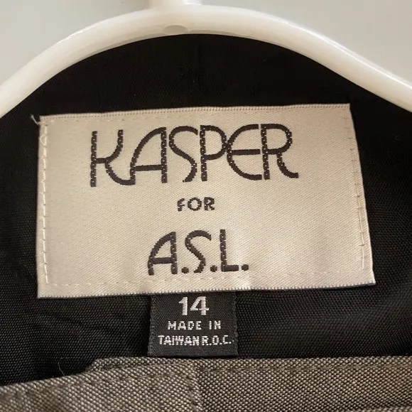 Kasper ASL Business Suit Long Sleeve Dbl Breasted Lined 14 Brn Window Pane NEW