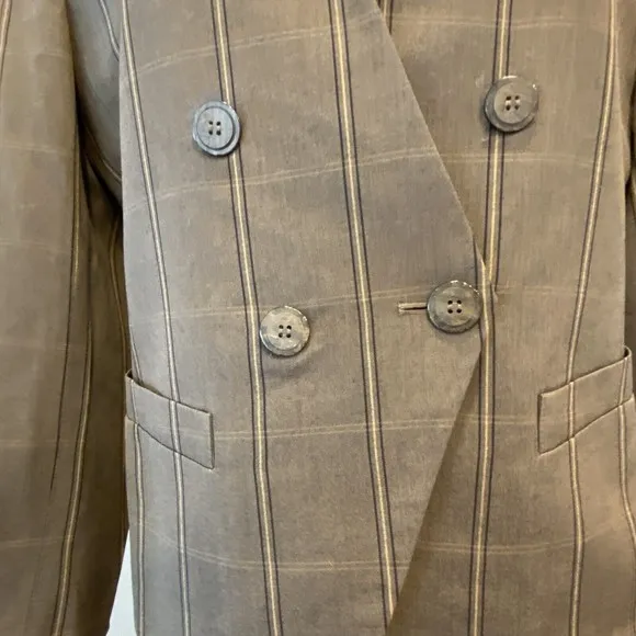 Kasper ASL Business Suit Long Sleeve Dbl Breasted Lined 14 Brn Window Pane NEW