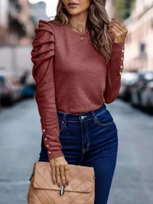Larissa Decorative Button Puff Sleeve T-Shirt