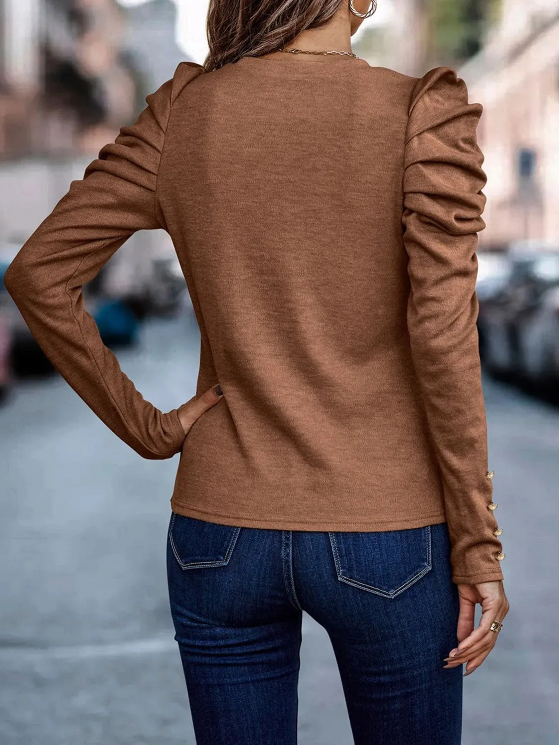 Larissa Decorative Button Puff Sleeve T-Shirt