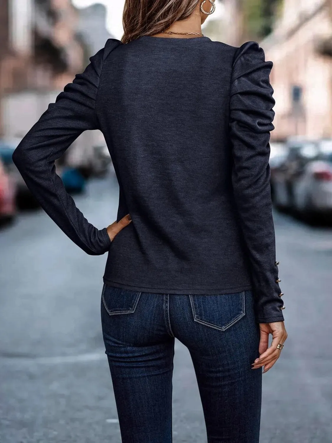 Larissa Decorative Button Puff Sleeve T-Shirt