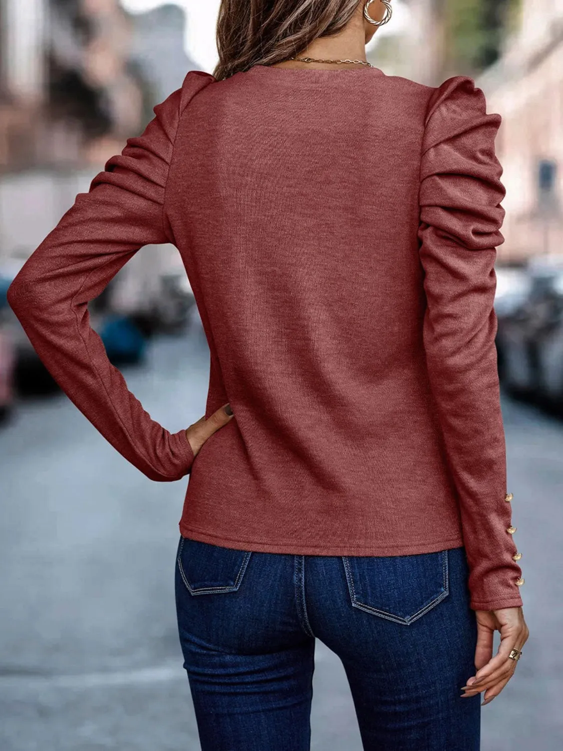 Larissa Decorative Button Puff Sleeve T-Shirt