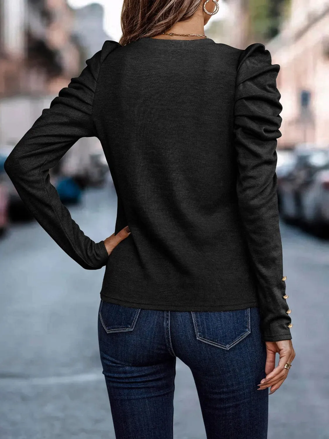 Larissa Decorative Button Puff Sleeve T-Shirt