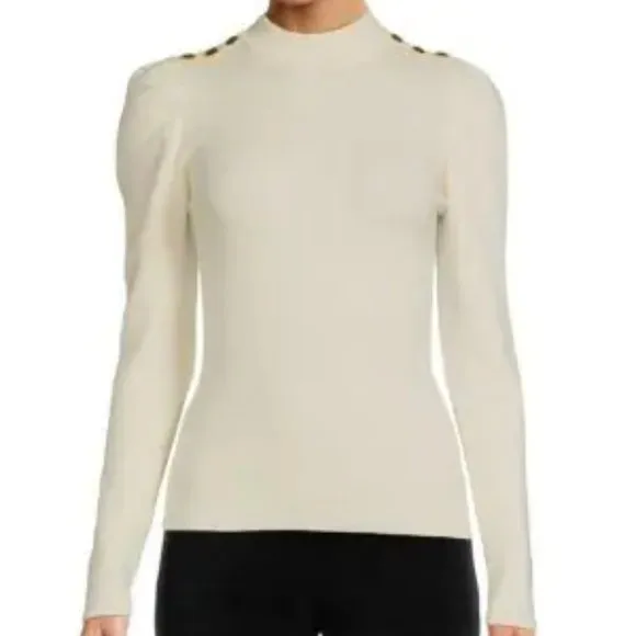 LAUNDRY Ivory Puff Sleeve Mock Neck Sweater  291tn