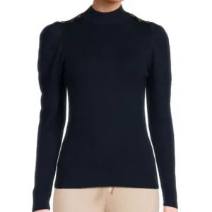 LAUNDRY Ivory Puff Sleeve Mock Neck Sweater  291tn