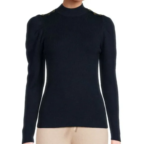 LAUNDRY Ivory Puff Sleeve Mock Neck Sweater  291tn