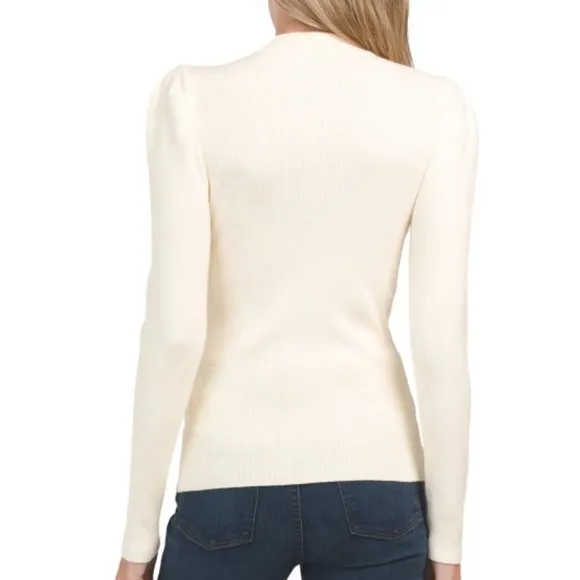 LAUNDRY Ivory Puff Sleeve Mock Neck Sweater  291tn