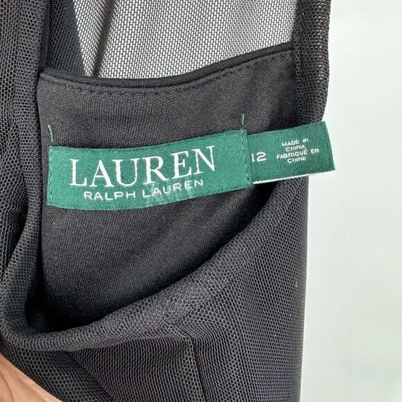 Lauren Ralph Lauren Ponte Mesh Black Dress Sz 12