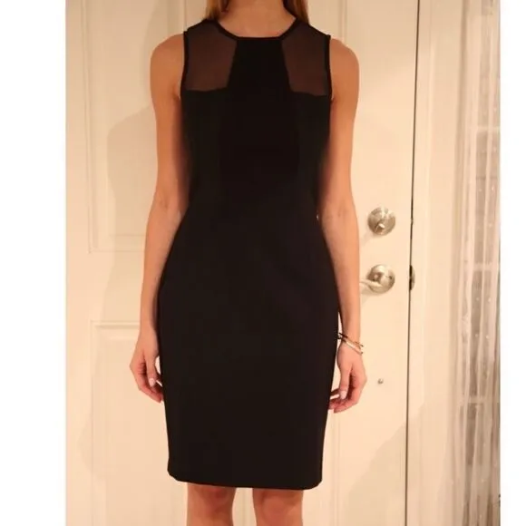 Lauren Ralph Lauren Ponte Mesh Black Dress Sz 12