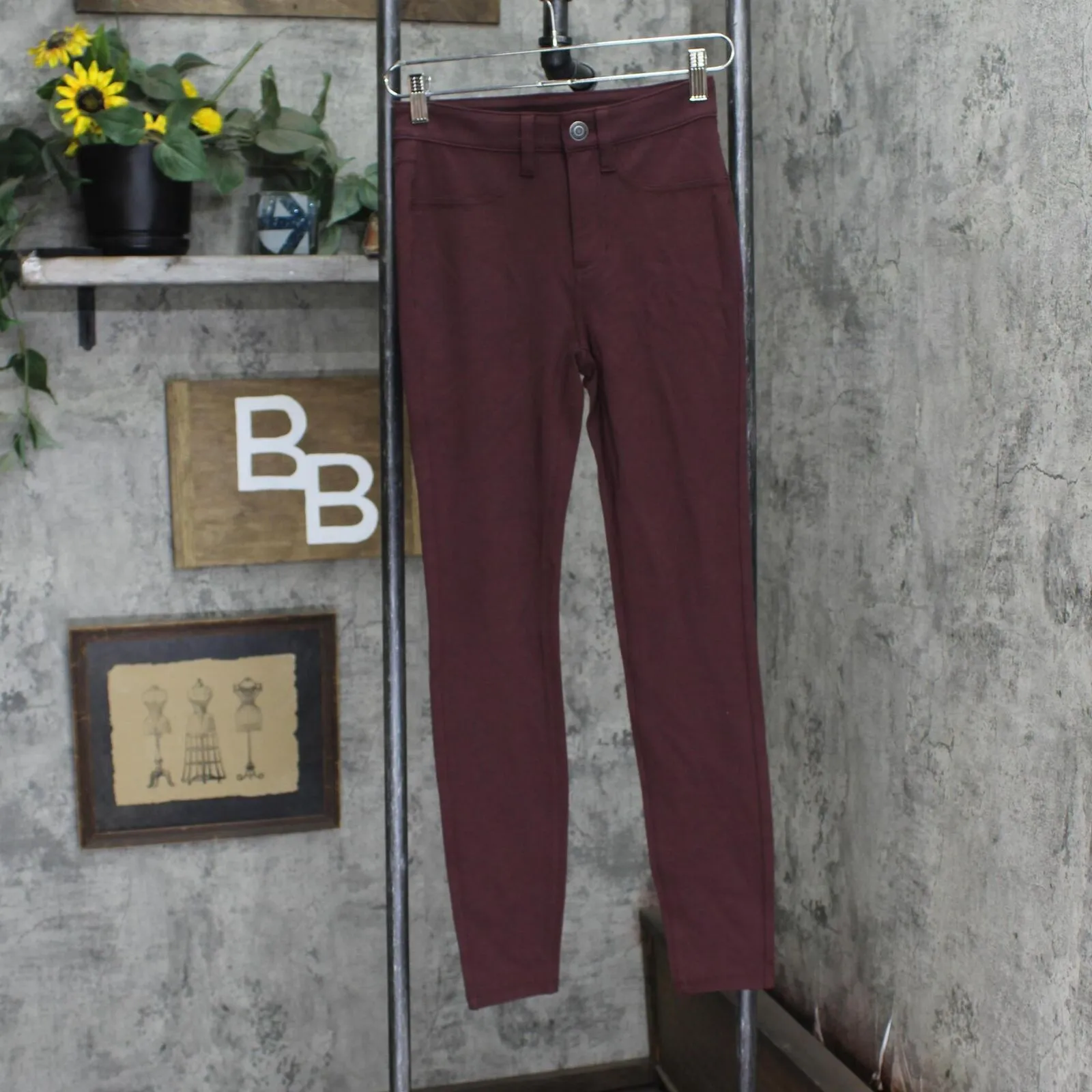 Lc Lauren Conrad High-Waisted Super Skinny Ponte Pants Burgundy Red XS