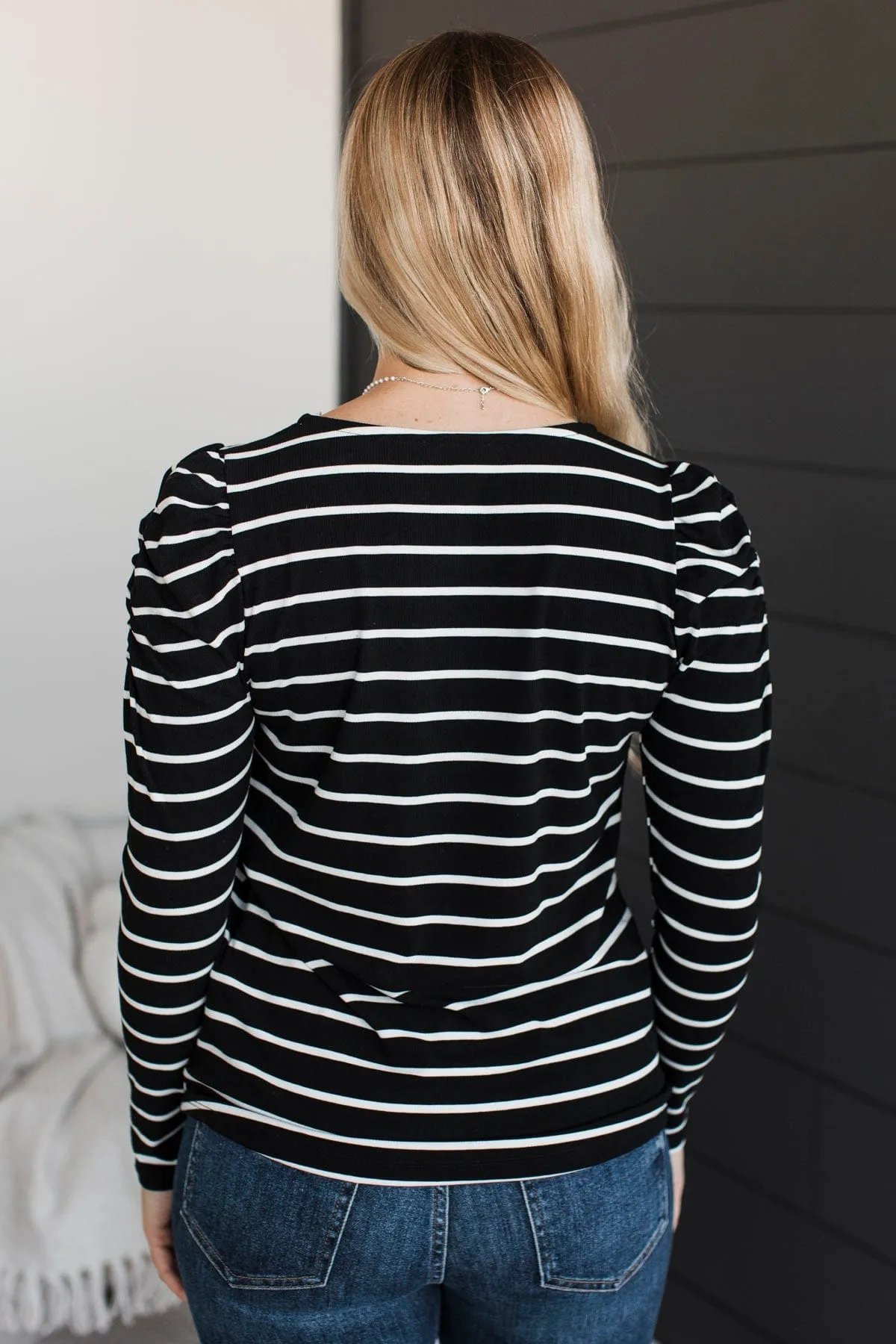 Love Prevails Puff Sleeve Striped Top- Black & White