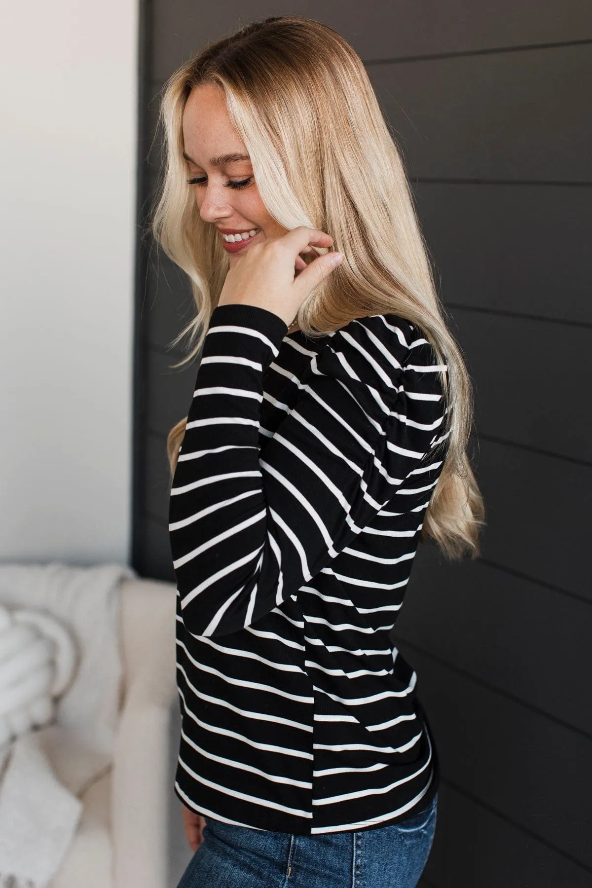 Love Prevails Puff Sleeve Striped Top- Black & White
