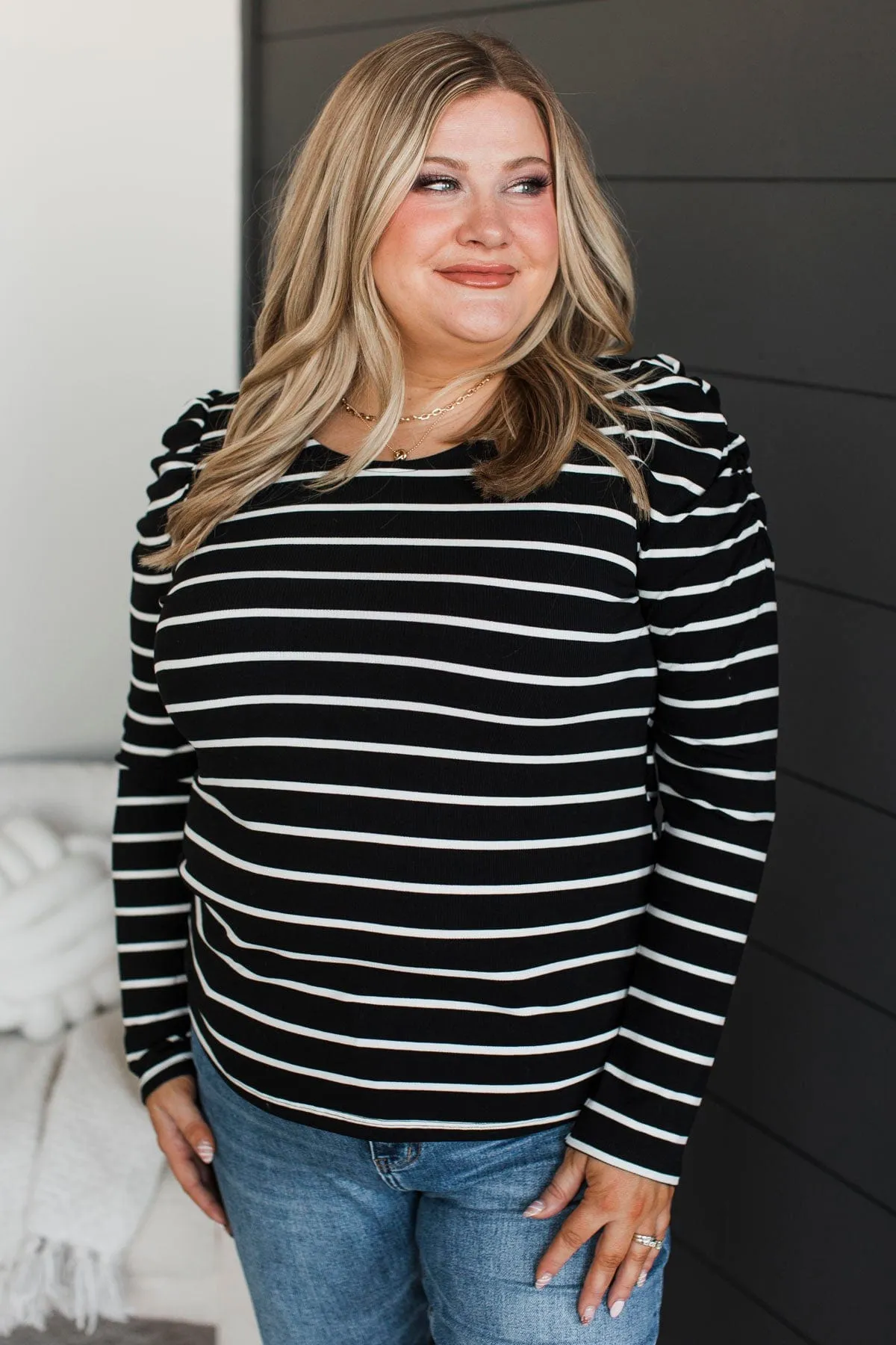 Love Prevails Puff Sleeve Striped Top- Black & White