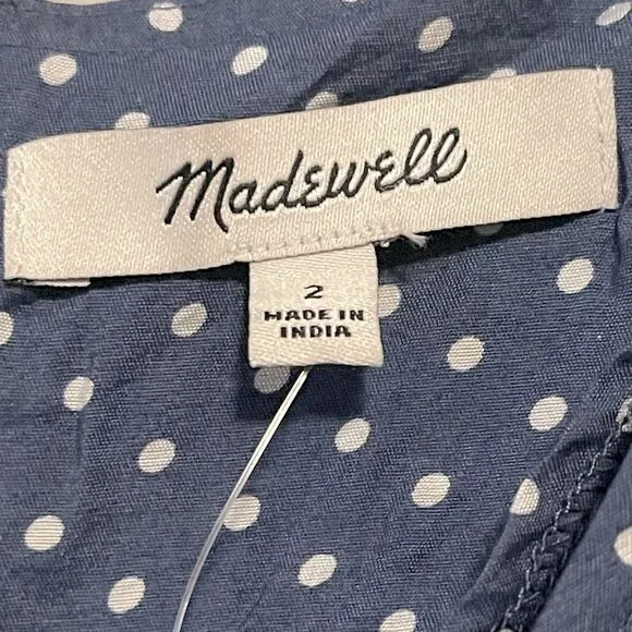 Madewell NWT Puff-Sleeve Ruffle Mini Dress in Polka Dot Size 2 in Curfew Blue