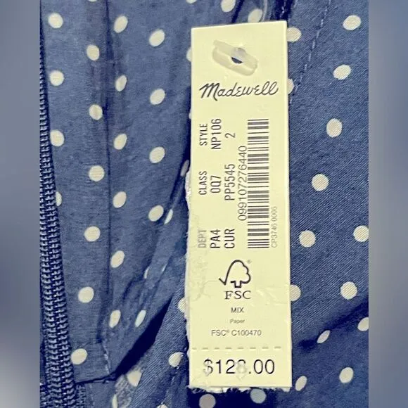 Madewell NWT Puff-Sleeve Ruffle Mini Dress in Polka Dot Size 2 in Curfew Blue