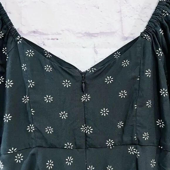 Madewell Sweetheart Puff Sleeve Midi Dress Stardot Size 4 Black White Preppy
