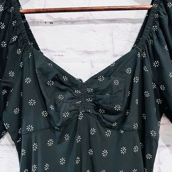 Madewell Sweetheart Puff Sleeve Midi Dress Stardot Size 4 Black White Preppy