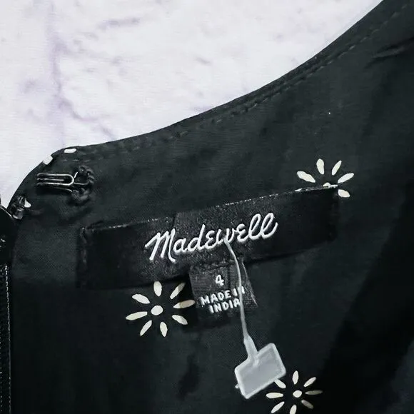 Madewell Sweetheart Puff Sleeve Midi Dress Stardot Size 4 Black White Preppy