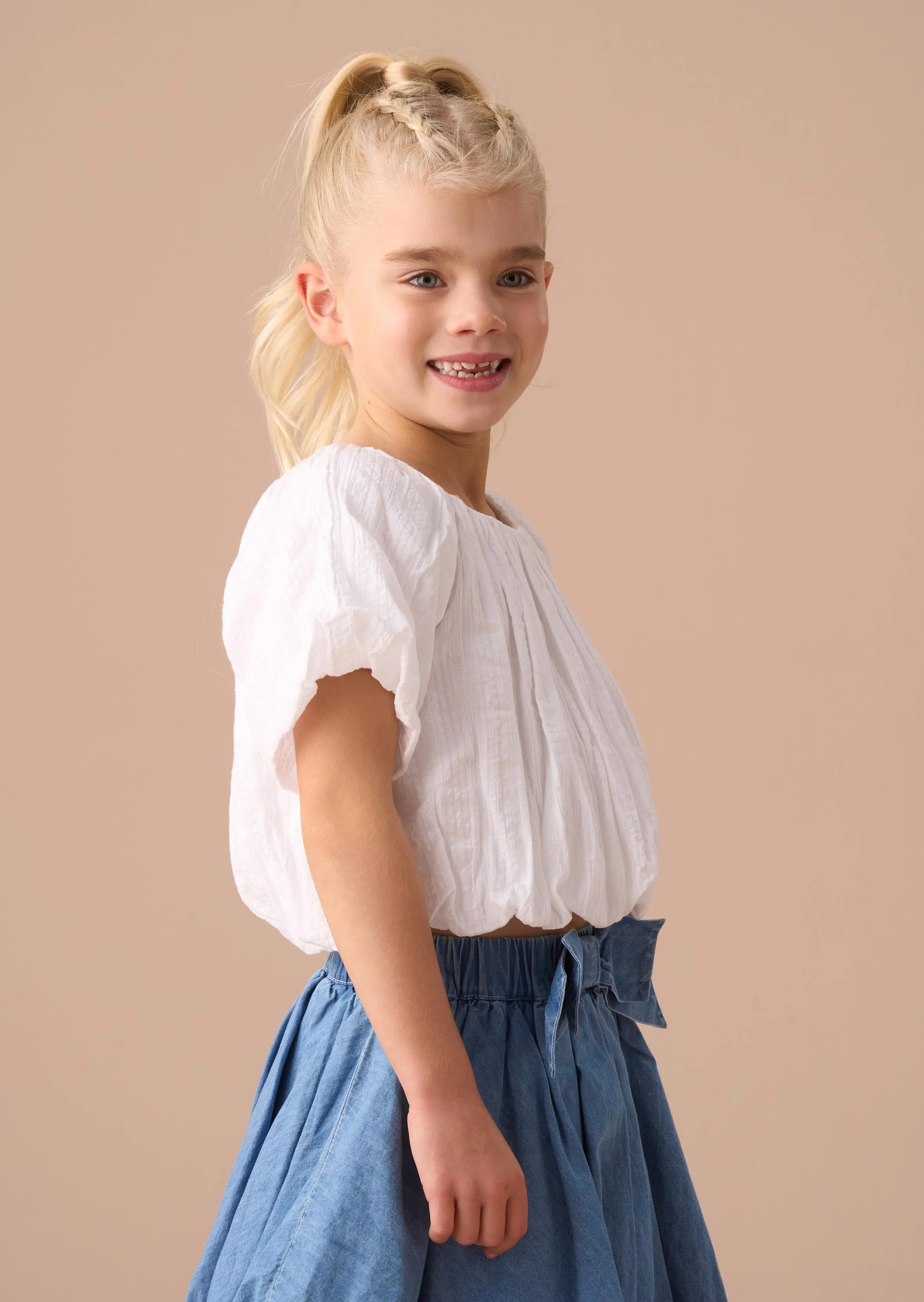 Michela White Bubble Hem Top