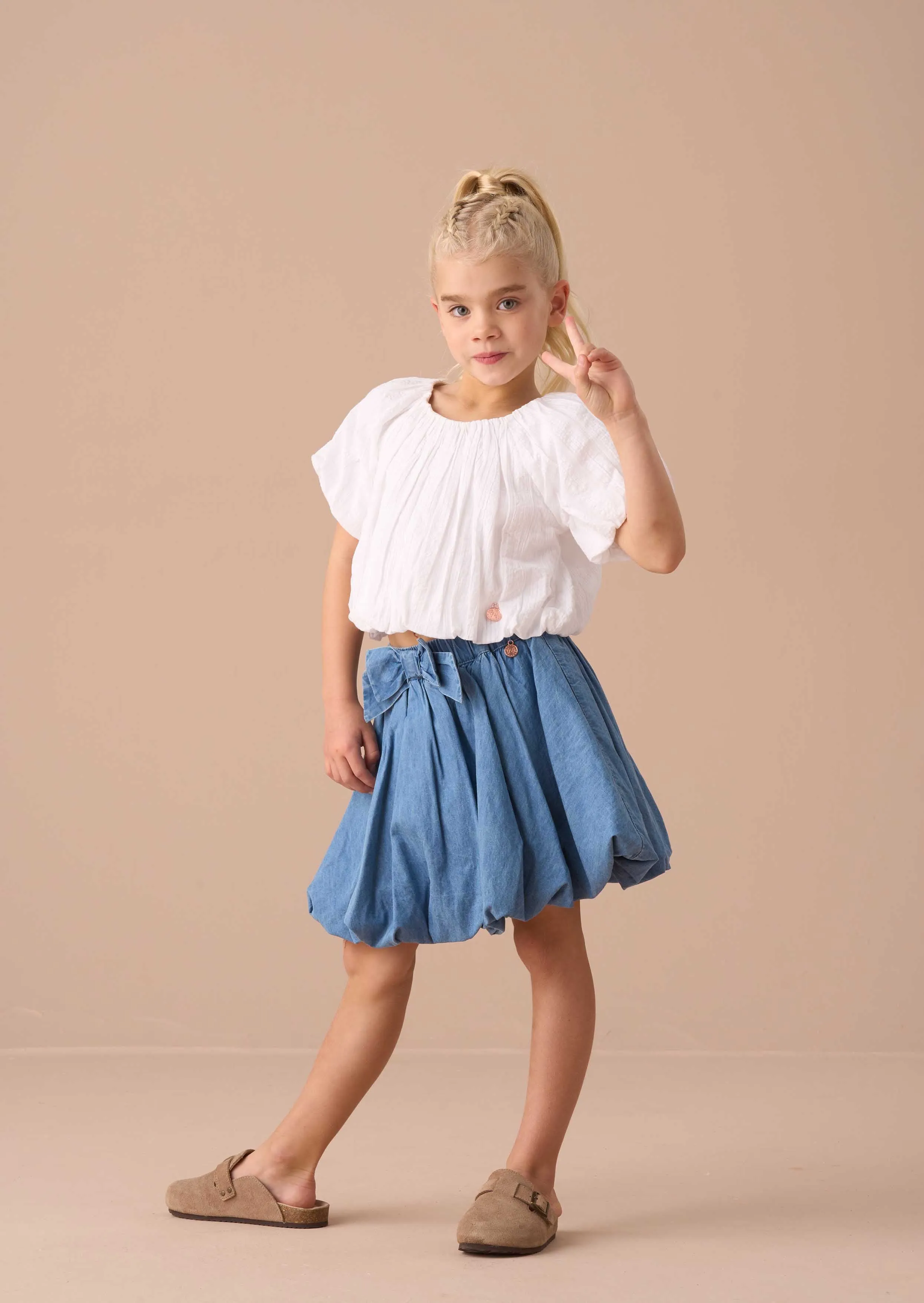 Michela White Bubble Hem Top