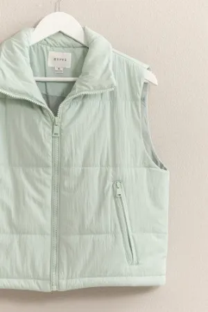 Mint Blue Crop Puff Vest