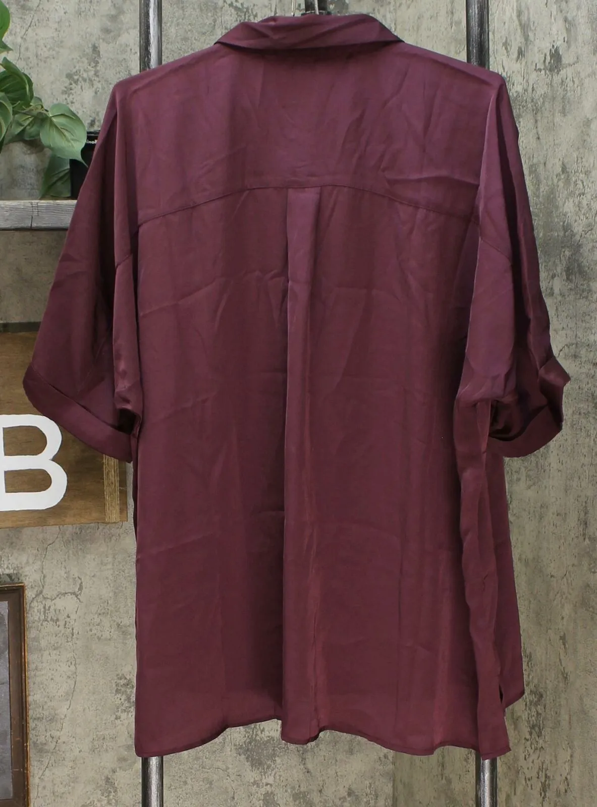 MOTTO Women's Plus Size Dolman Sleeve Satin Button Down Blouse