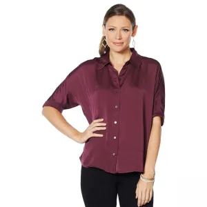 MOTTO Women's Plus Size Dolman Sleeve Satin Button Down Blouse